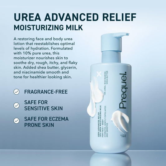 Prequel Skin Urea 10% Moisturizing Lotion for Face & Body, Unscented, Hydrating Cream for Extremely Dry & Sensitive Skin, 6.75 fl oz, Pack of 2