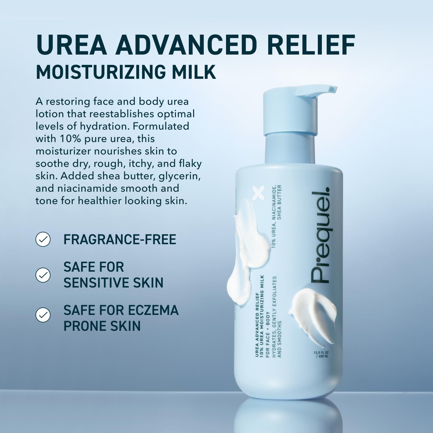 Prequel Skin Urea 10% Moisturizing Lotion for Face & Body, Unscented, Hydrating Cream for Extremely Dry & Sensitive Skin, 6.75 fl oz, Pack of 2