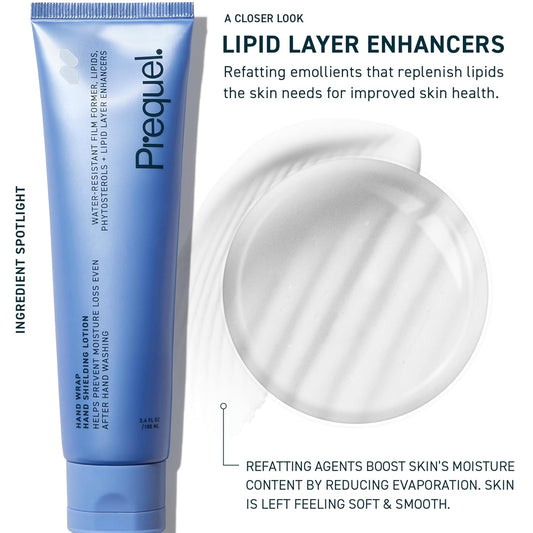 Prequel Skin Hand Wrap, Hand Cream for Dry Cracked Hands. Deep Nourishing Moisturizing Formula. Non-Greasy Balm for Women and Men. Unscented Skincare with Moisture Lock Formula. 3.4oz