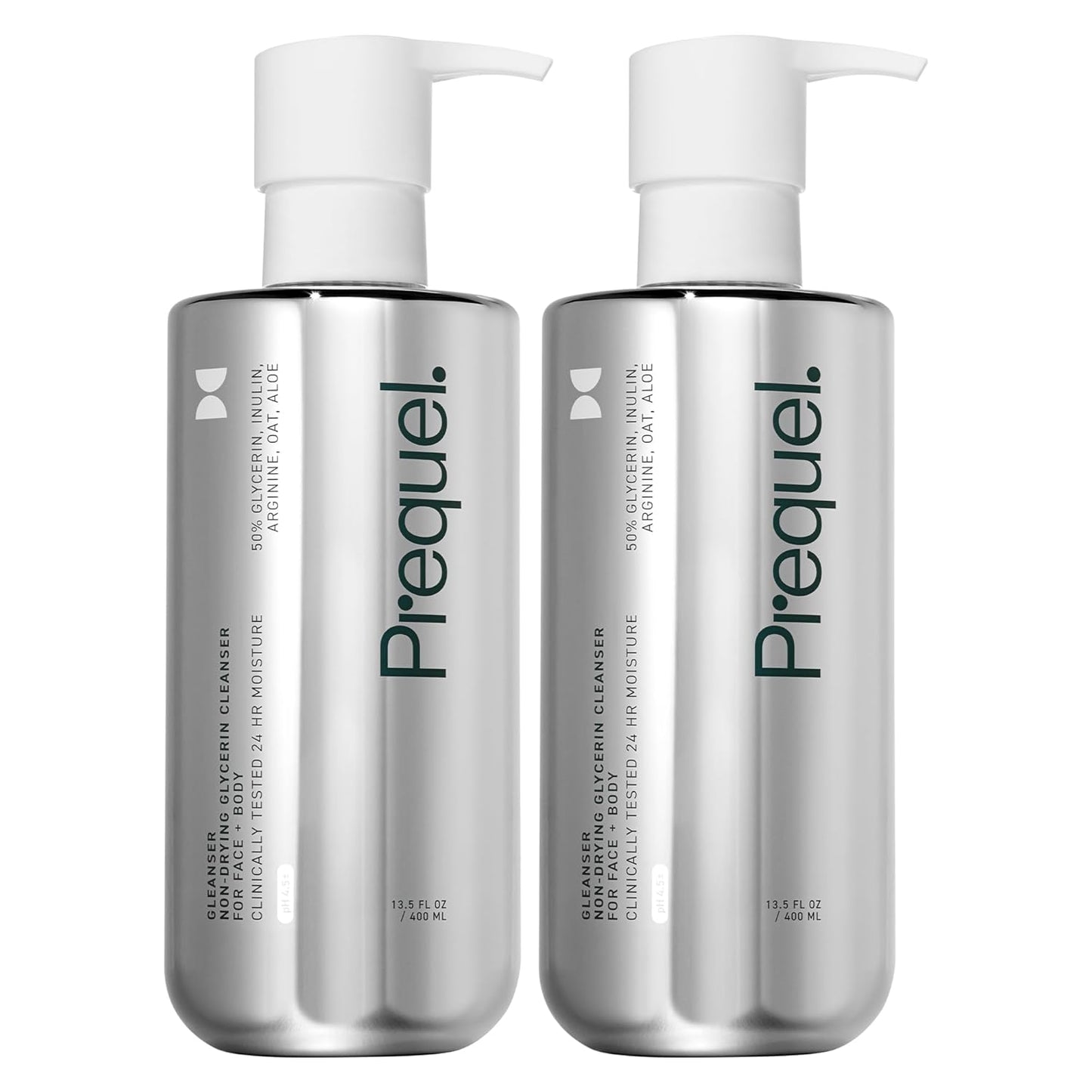 Prequel Skin Gleanser, Moisturizing Glycerin Face Wash, Unscented Sensitive and Dry Skin Face Wash Pump Bottles (Pack of 2)