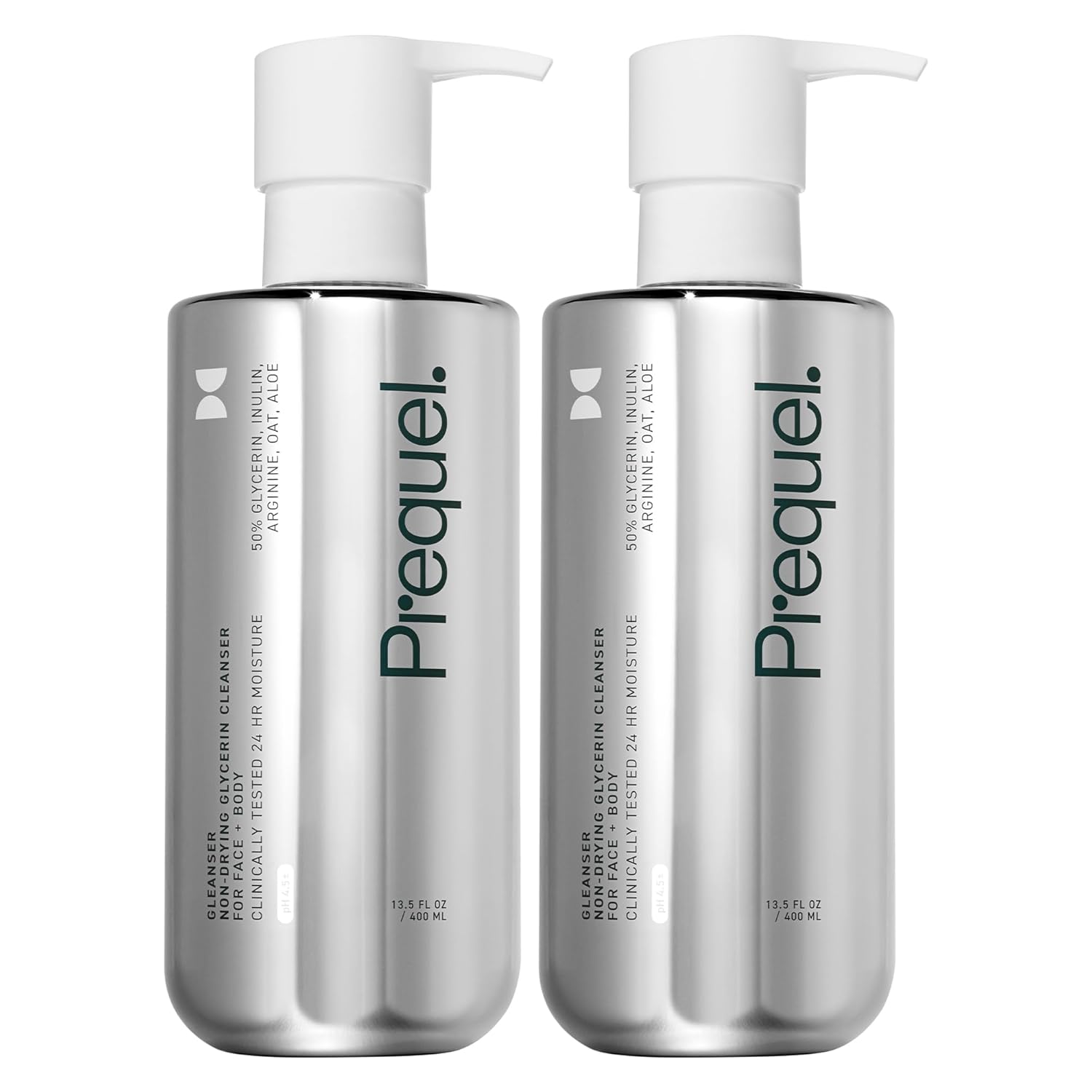 Prequel Skin Gleanser, Moisturizing Glycerin Face Wash, Unscented Sensitive and Dry Skin Face Wash Pump Bottles (Pack of 2)