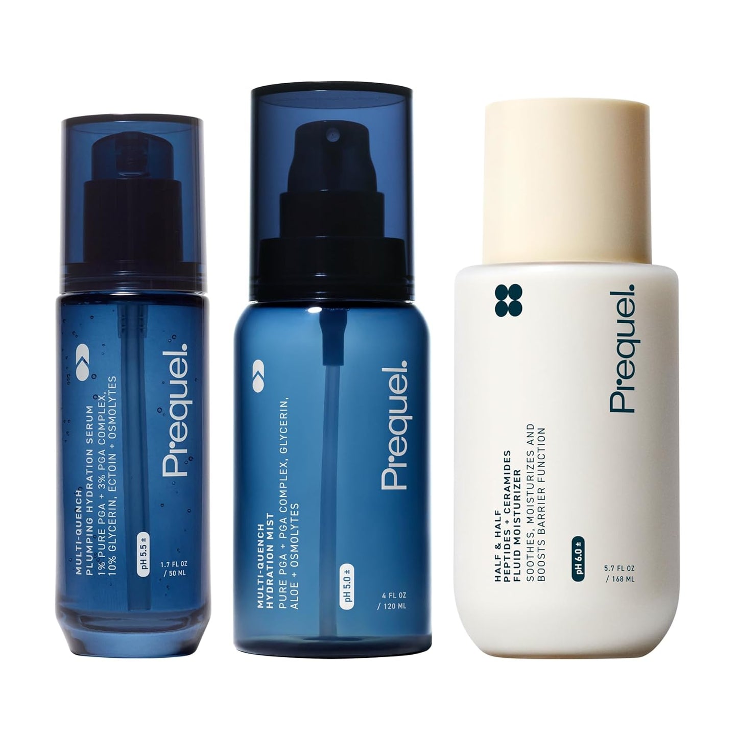 Prequel Skin Hydration Skincare Set – Multi-Quench Hydration Mist, Plumping Hydration Serum & Half and Half Fluid Moisturizer – Daily Face Care Routine for All Skin Types